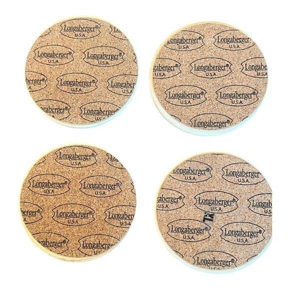 Longaberger Coaster Set Of 4, Cork Backing, Heart Rooster Rabbit & Tulip 4 1/8" - Picture 8 of 9
